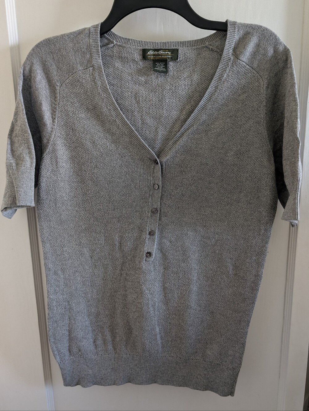 Eddie Bauer Women's Gray Short-Sleeve Henley Knit Top